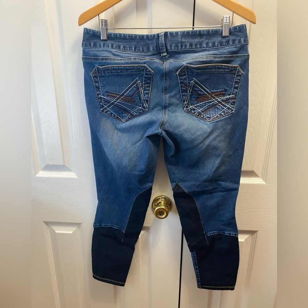 ARIAT Medium Blue Sandwashed Denim Whipstitch Equestrian Riding Breeches‎ 32R - Picture 2 of 10